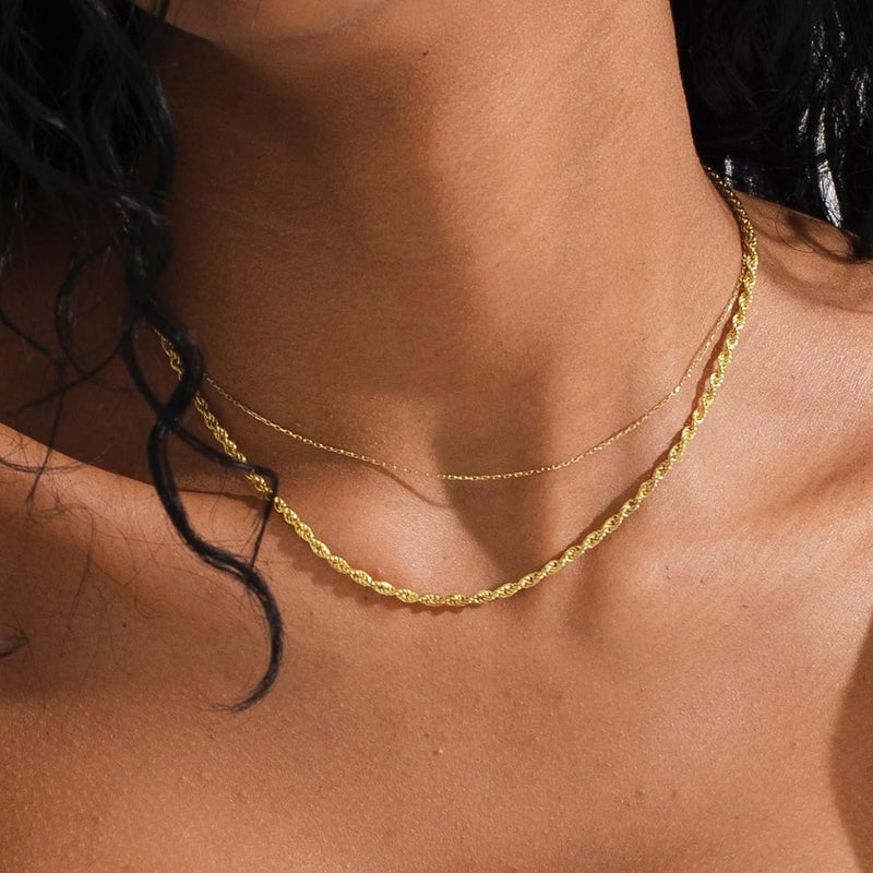 Dodder Store Gold Layered Necklaces for Women, 14K Gold Plated Dainty Gold Chain Choker Necklace Stack, Herringbone Gold Necklaces Set - Image 2